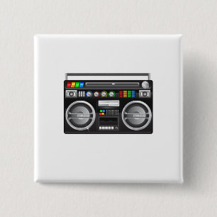 retro boombox ghetto blaster graphic 15 cm square badge