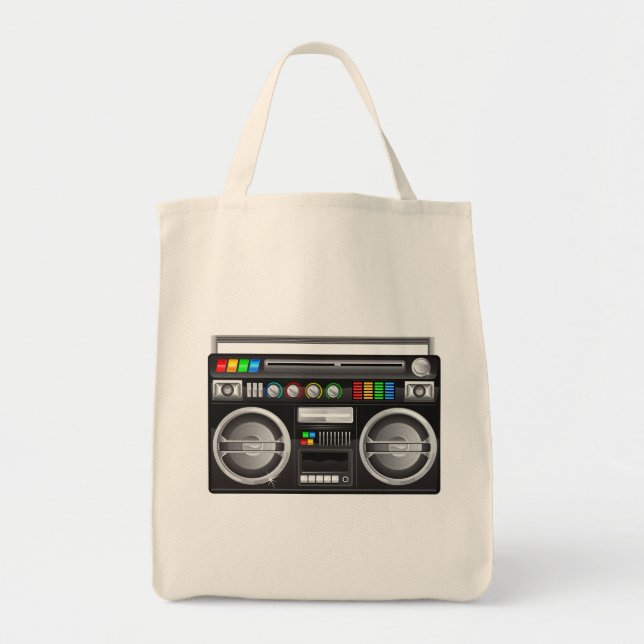 retro boombox ghetto blaster graphic tote bag (Front)