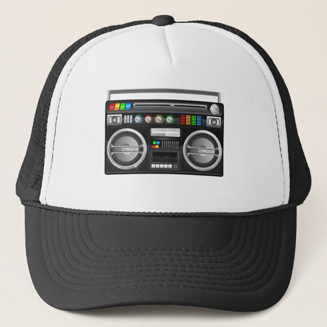 retro boombox ghetto blaster graphic trucker hat (Front)