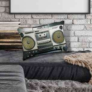 Retro Boombox Grey Decorative Cushion