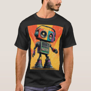 Retro Boombox Robot with Headphones – Colorful Com T-Shirt