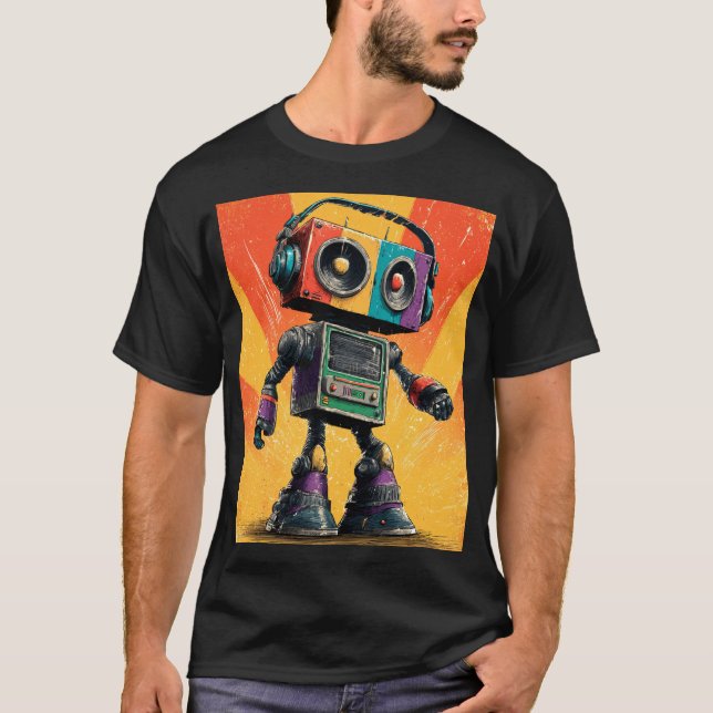 Retro Boombox Robot with Headphones – Colorful Com T-Shirt (Front)