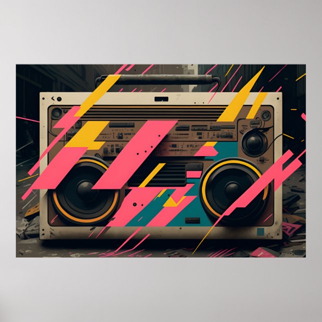 Retro Boombox with 80's Memphis Styling Poster (Front)