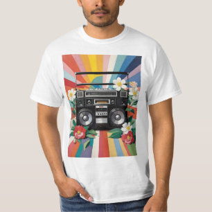 Retro Boombox With Rainbows And Flowers T-Shirt