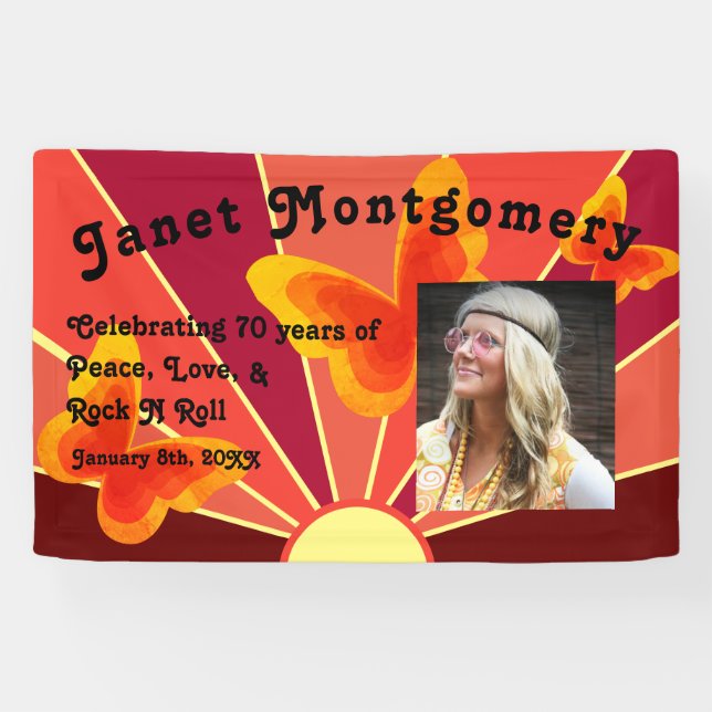 Retro Boomer Hippy Sunrise Photo Birthday  Banner (Horizontal)
