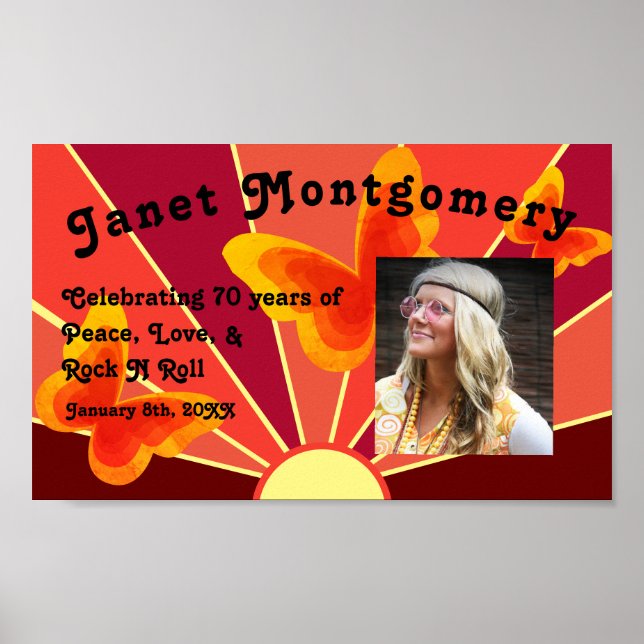 Retro Boomer Hippy Sunrise Photo Birthday  Poster (Front)