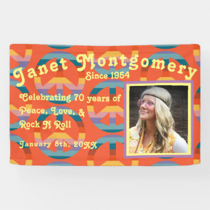 Retro Boomer Rainbow Peace Sign Photo Birthday