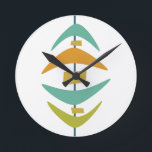 Retro Boomerang Aqua Orange Green Mid Century Round Clock<br><div class="desc">This funky mid century modern kitchen clock features hanging boomerang and rectangle shapes in the colours of aqua blue,  orange,  avocado green,  and blue. This will make a fun and fabulous addition to your wall!</div>
