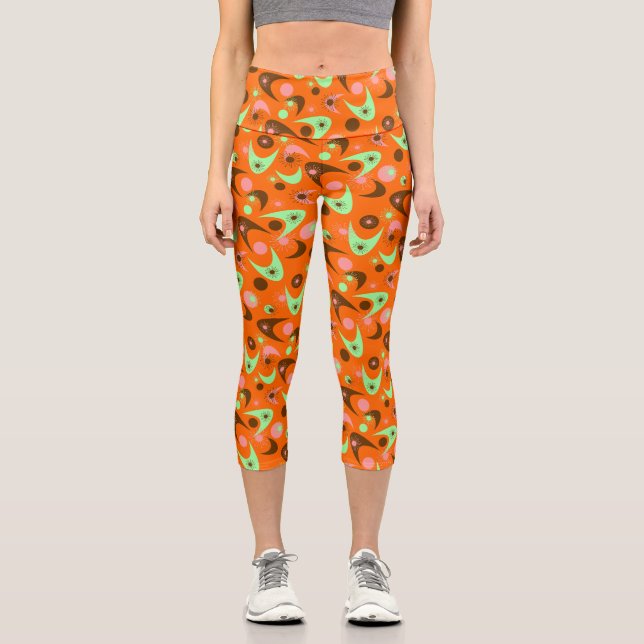 Retro Boomerangs Capri Leggings (Front)