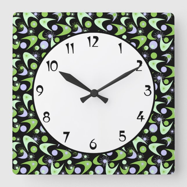 Retro Boomerangs Square Wall Clock (Front)