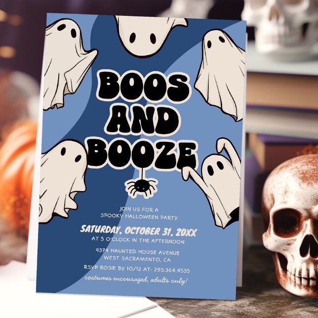 Retro Boos and Booze Halloween Party Invitation (Creator Uploaded)