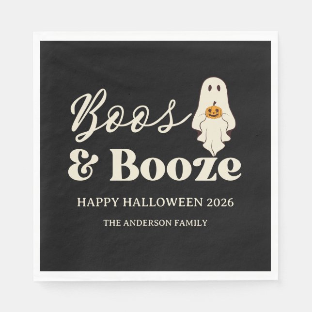 Retro Boos & Booze Spooky Halloween Napkin (Front)