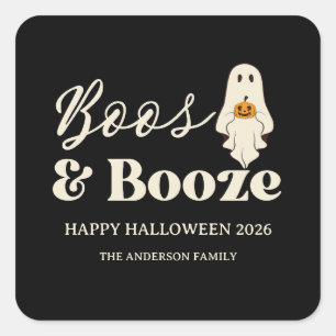 Retro Boos & Booze Spooky Halloween Square Sticker