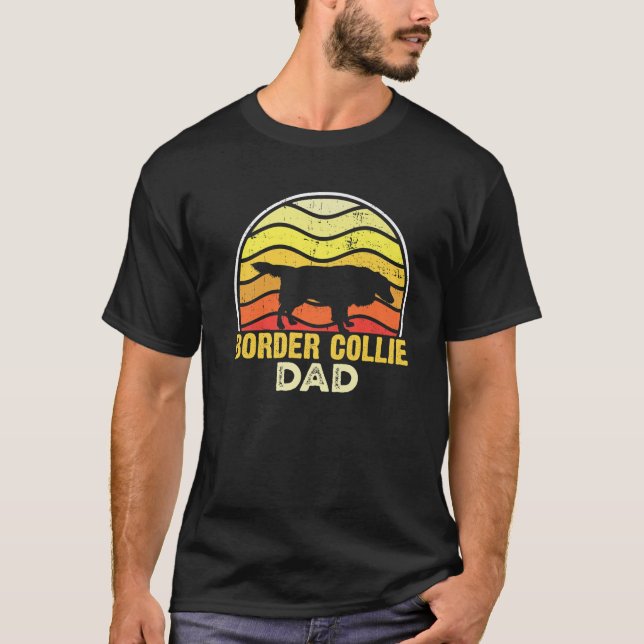 Retro Border Collie Dog Lover Puppy Men Dad T-Shirt (Front)