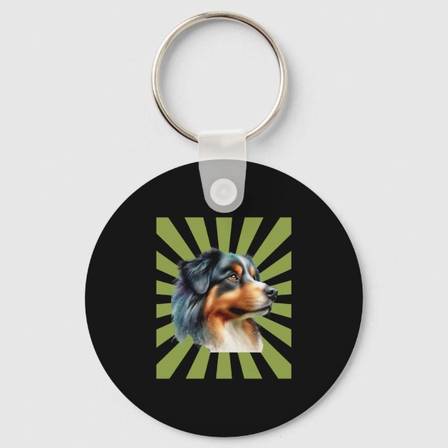 Retro Border Collie Sunburst Graphic design Key Ring (Front)