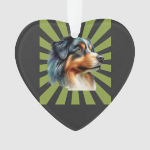Retro Border Collie Sunburst Graphic design Ornament