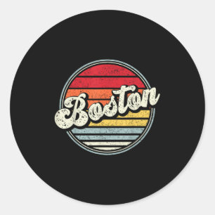 Retro Boston Home State Cool 70s Style Sunset Men  Classic Round Sticker