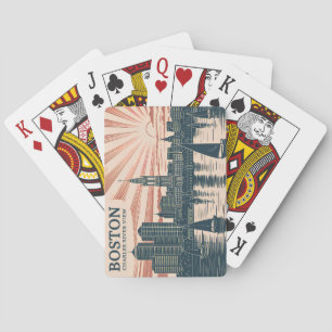 Retro Boston Sailboats Skyline Art Classic Travel Playing Cards
