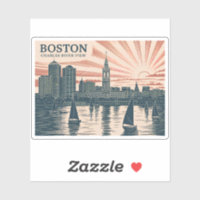 Retro Boston Sailboats Skyline WPA Vintage Classic