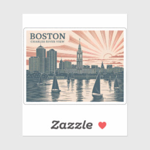 Retro Boston Sailboats Skyline WPA Vintage Classic