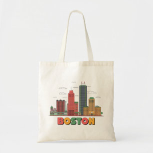Retro Boston Skyline Vintage Cartoon Art Gift Tote Bag