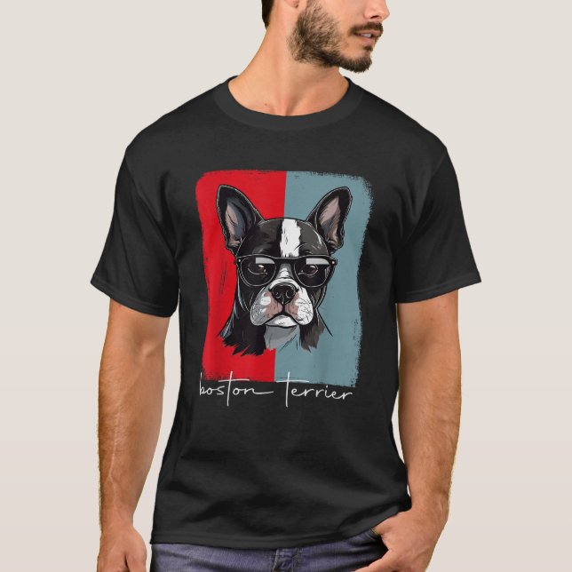 Retro Boston Terrier Dog Lover Gift Bostie Mom Dad T-Shirt (Front)
