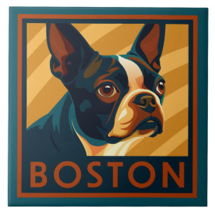 Retro Boston Terrier Portrait Tile