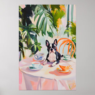 Retro Boston Terrier Poster, Boston Terrier Oil Poster