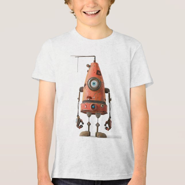 Retro Bot One-Eye — Rusty Orange Droid Tri-Blend Shirt (Front)