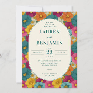 Retro Botanica and Teal Wedding Invitation