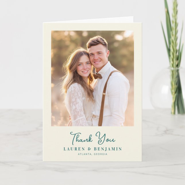 Retro Botanica and Teal Wedding Thank You Card (Front)