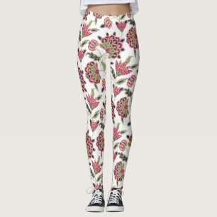Retro Botanical Damask Boho Pattern Leggings