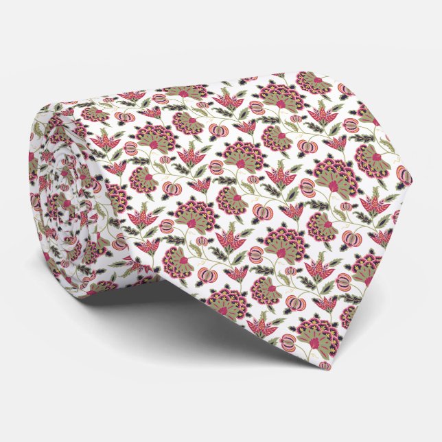 Retro Botanical Damask Boho Pattern  Tie (Rolled)
