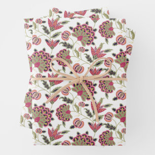 Retro Botanical Damask Wrapping Paper Sheet