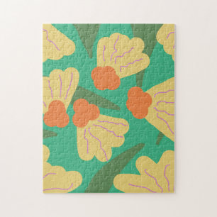 Retro Botanical Floral Buds Colourful Painting Jigsaw Puzzle