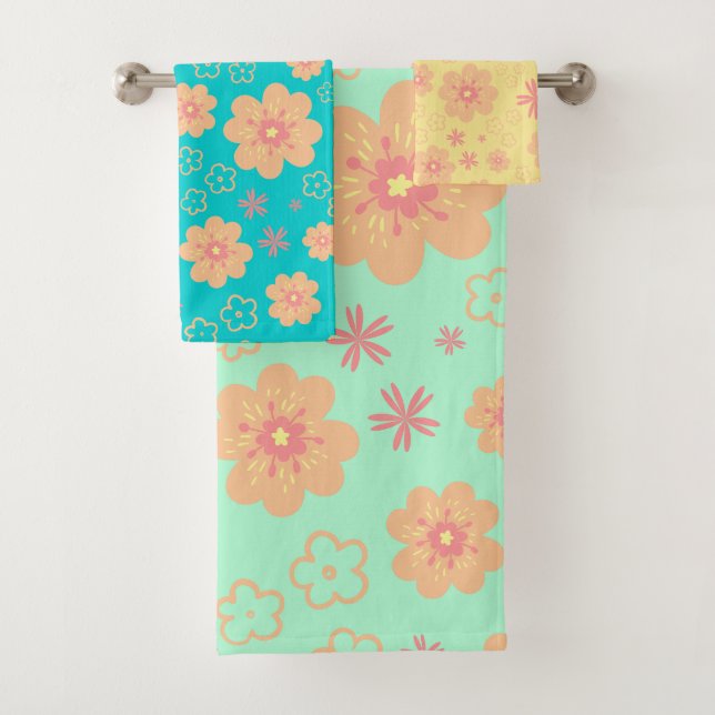 Retro Botanical Floral Pattern Towel Set (Insitu)