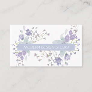 Retro botanical floral watercolor dusty blue lilac business card