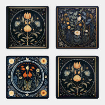 Retro Botanical Halloween Coaster Set