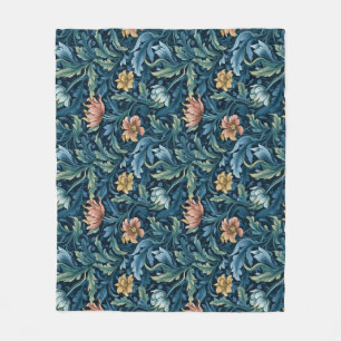 Retro botanical pattern blue fleece blanket
