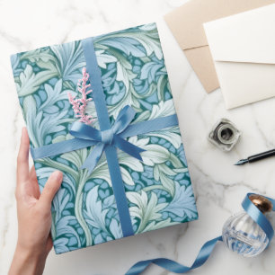 Retro botanical pattern blue wrapping paper