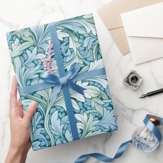 Retro botanical pattern blue wrapping paper (Gifting)