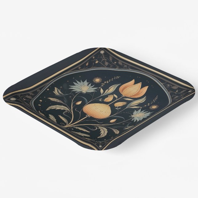 Retro Botanical Samhain / Halloween Party Plates (Angled)