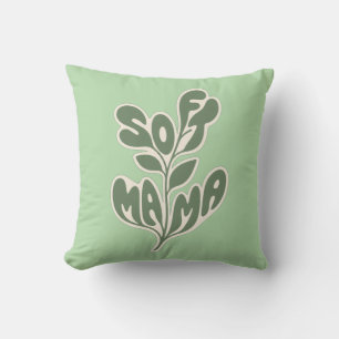 Retro Botanical "Soft Mama" Leaf Typography Design Cushion