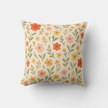 Retro Botanical Throw Pillow for Couch or Bed