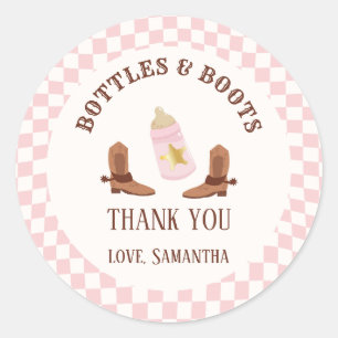 Retro Bottles and Boots Cowgirl Baby Shower Classic Round Sticker