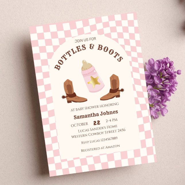 Retro Bottles and Boots Cowgirl Baby Shower Invitation (Invitattions)