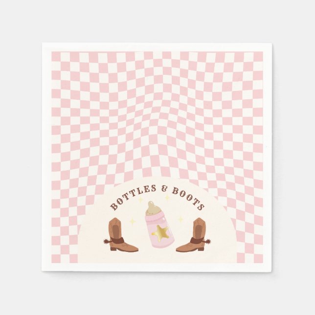 Retro Bottles and Boots Cowgirl Baby Shower Napkin (Front)