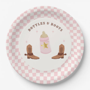 Retro Bottles and Boots Cowgirl Baby Shower Paper Plate