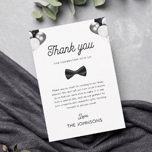 Retro Bow Tie & Balloons Boy Baby Shower Thank You Card