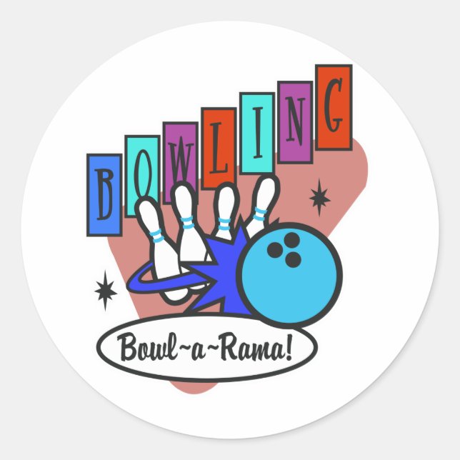 retro bowl-a-rama sign classic round sticker (Front)